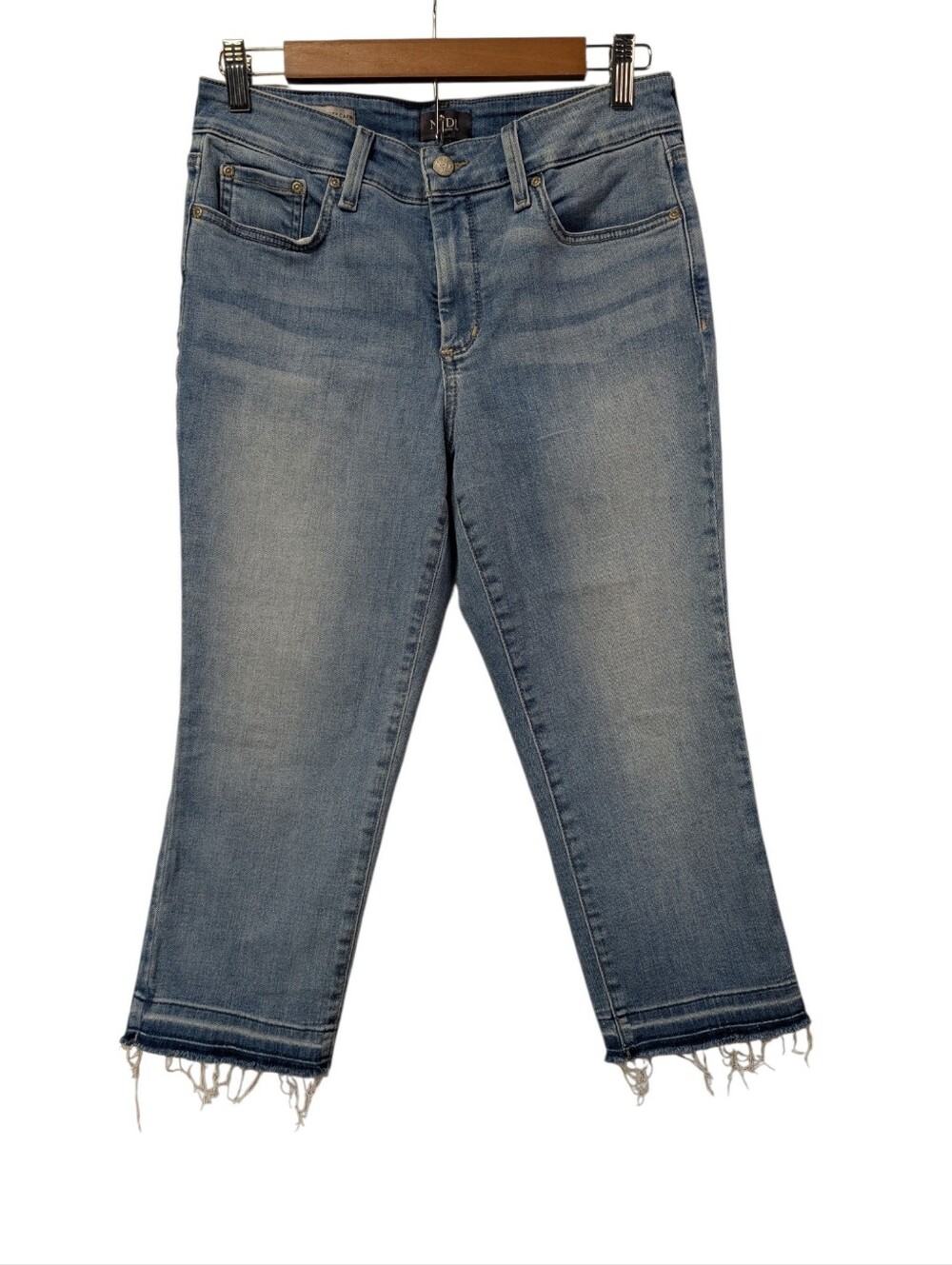 NYDJ Women's Capri Jeans Light Wash Blue Denim Wide Cuff Petite 8P Stretch